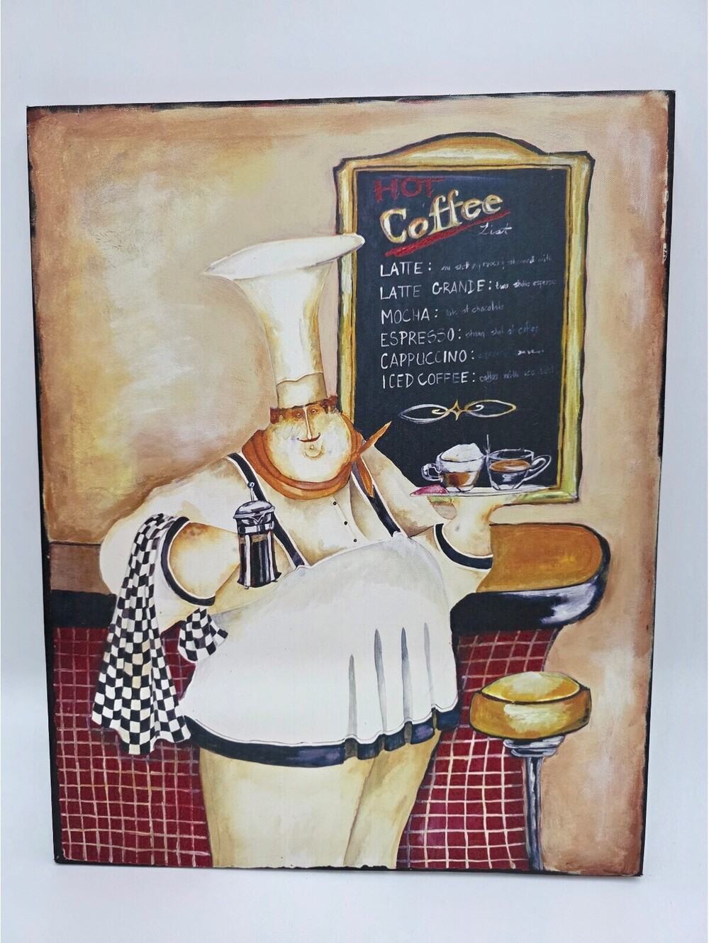 Vintage Style Chef Wall Art Painting with Coffee Menu